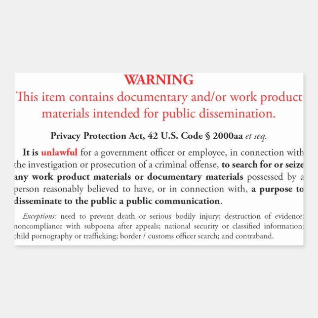 Rectangular Pegatina de la Ley de protección de la privacidad, (Anverso)