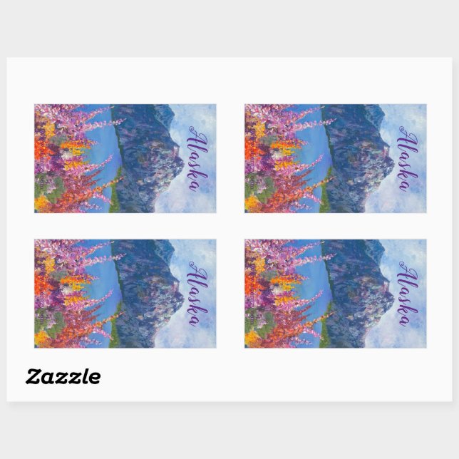 Rectangular Pegatina de la Montaña de Fuego de Alaska (Hoja)