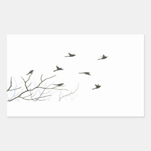 Rectangular Pegatina de la silueta de los pájaros de vuelo