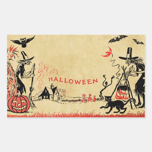 Rectangular Pegatina de las brujas de Halloween (Anverso)
