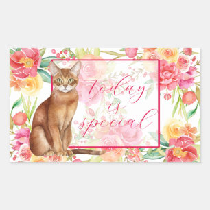 Rectangular Pegatina de las flores de gato y acuarela abisinas