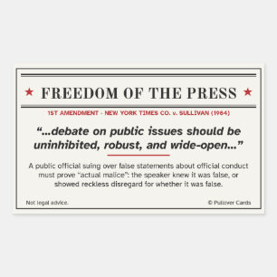 Rectangular Pegatina de libertad de prensa – NYT v. Sullivan
