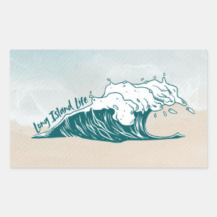 Rectangular Pegatina de Long Island Life Wave Beach