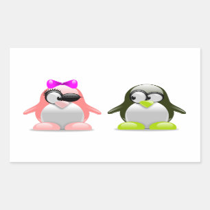 Rectangular Pegatina de los pingüinos Chica