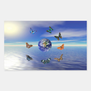 Rectangular Pegatina de mariposas Blue Earth