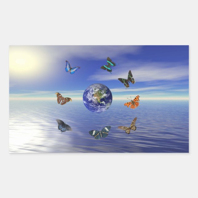 Rectangular Pegatina de mariposas Blue Earth (Anverso)