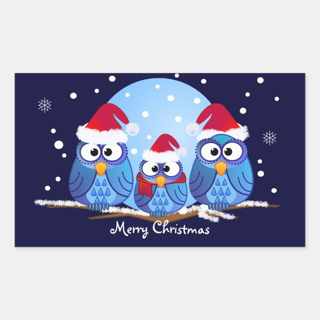Rectangular Pegatina de Navidad con lechuzas (Anverso)
