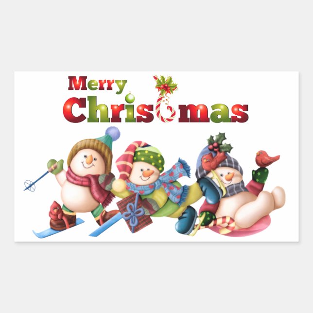 Rectangular Pegatina de Navidad Rectángulo Clásico/Snowmen (Anverso)