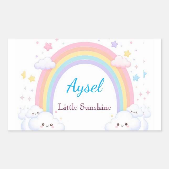 Rectangular Pegatina de niños lindos arcoíris 🌈 (Anverso)