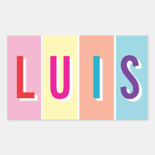 Rectangular Pegatina de nombre de cuatro letras azul verde pas