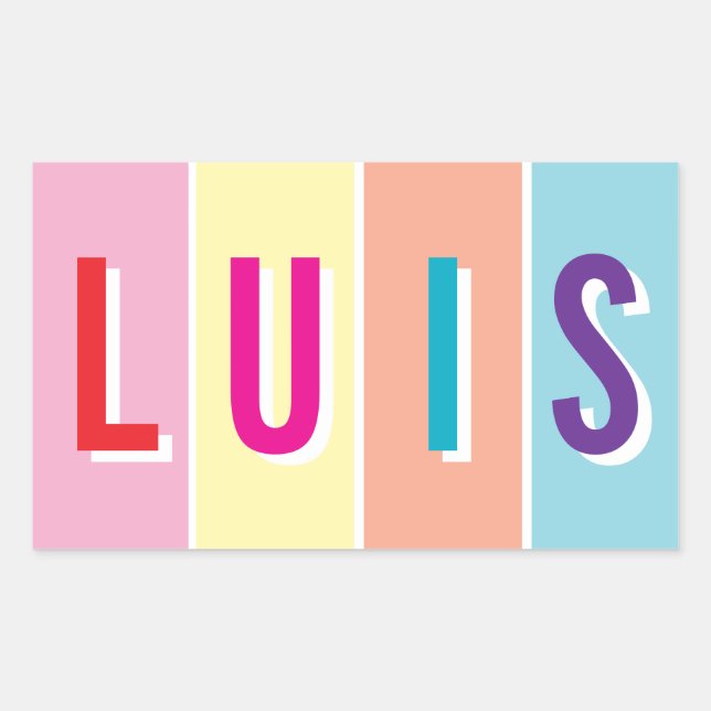 Rectangular Pegatina de nombre de cuatro letras azul verde pas (Anverso)