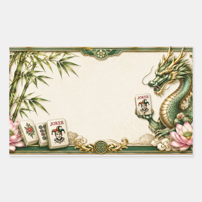 Rectangular Pegatina de nombre de Mahjong (Anverso)