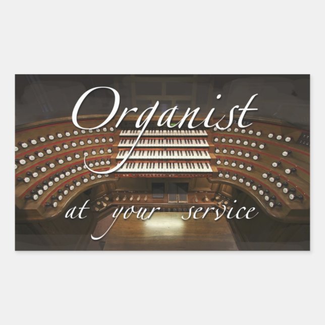 Rectangular Pegatina de organista a su servicio (Anverso)