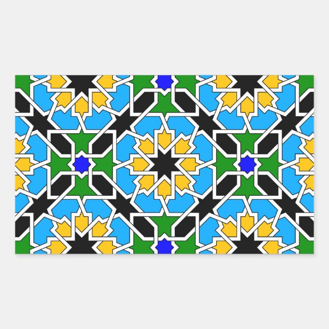 Rectangular Pegatina de patrones geométricos islámicos (Anverso)