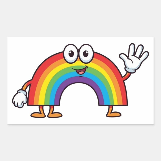 Rectangular Pegatina de personaje de dibujos animados feliz co (Anverso)