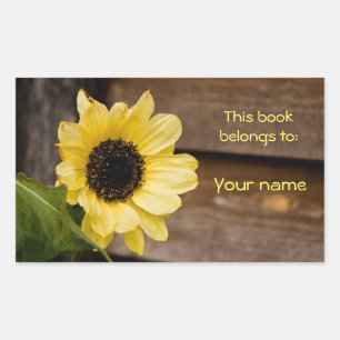 Rectangular Pegatina de placa de biblioteca de girasol