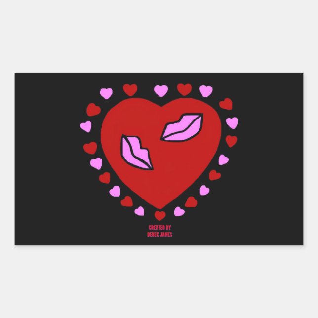 Rectangular Pegatina de Rectángulo de Besos de Corazón Encanta (Anverso)