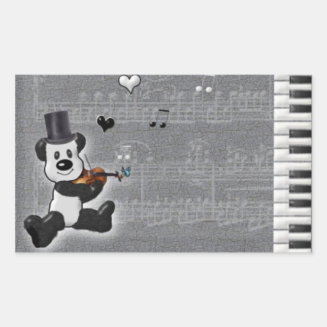 Rectangular Pegatina de Rectángulo de Panda Musical (Anverso)
