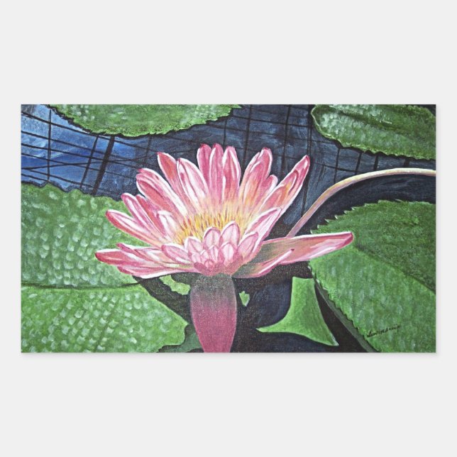 Rectangular Pegatina de Rectángulo de pintura de Lirio Rosa (Anverso)