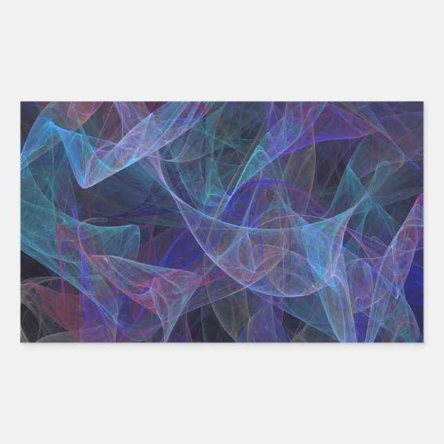 Rectangular Pegatina de rectángulo fractal de resumen azul (Anverso)