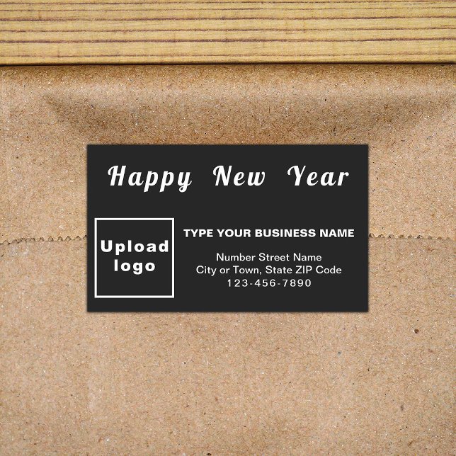 Rectangular Pegatina de Rectángulo Negro de Año Nuevo profesio (New Year greeting with your business brand on black rectangle sticker.)