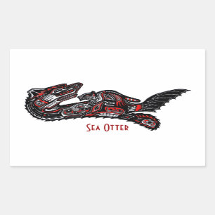 Rectangular Pegatina de regalo de arte SEA OTTER & BABY (estil