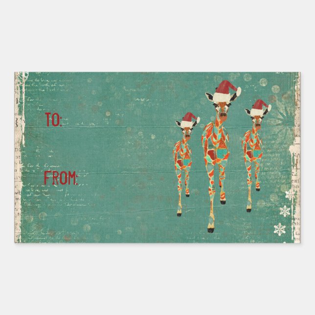 Rectangular Pegatina de regalo de azúcares y jirafas de Azure (Anverso)