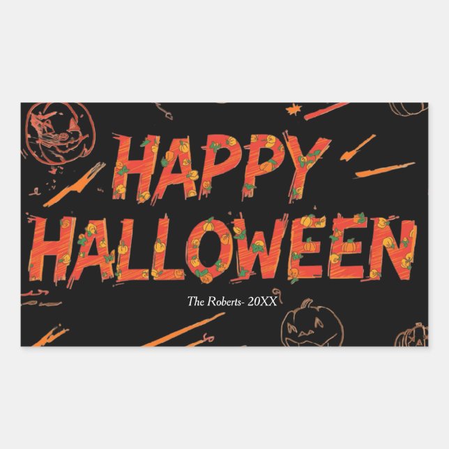 Rectangular Pegatina de regalo de Halloween, Halloween moderno (Anverso)
