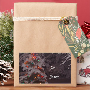 Rectangular Pegatina de regalo de Holiday Tree Lights Winter W
