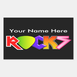 Rectangular Pegatina de rock y rollo de personalizable (negro)