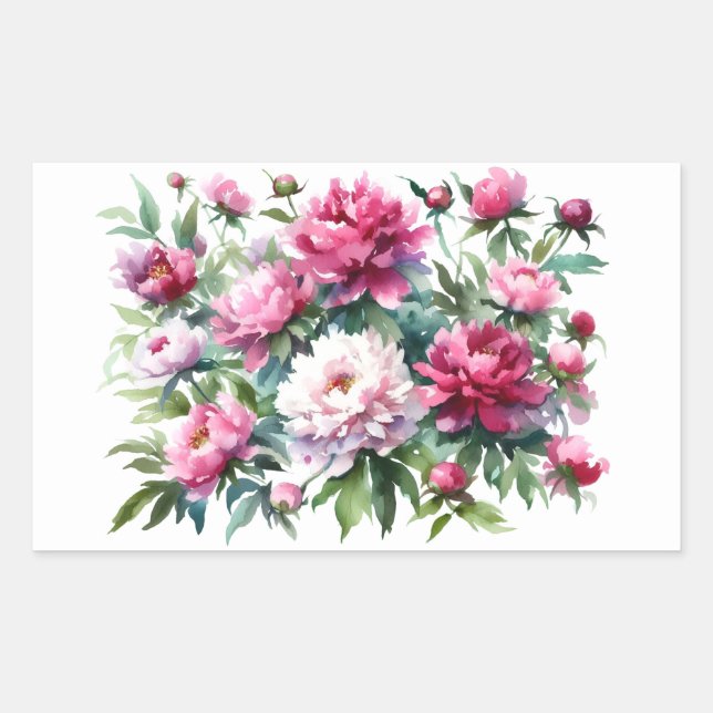 Rectangular Pegatina de Scrapbooking Watercolor Peonies (Anverso)