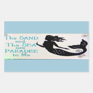 Rectangular pegatina de sirenas de arena y mar
