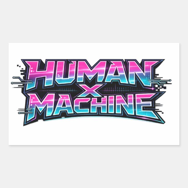 Rectangular Pegatina de tecnología futurista Humano × Máquina (Anverso)