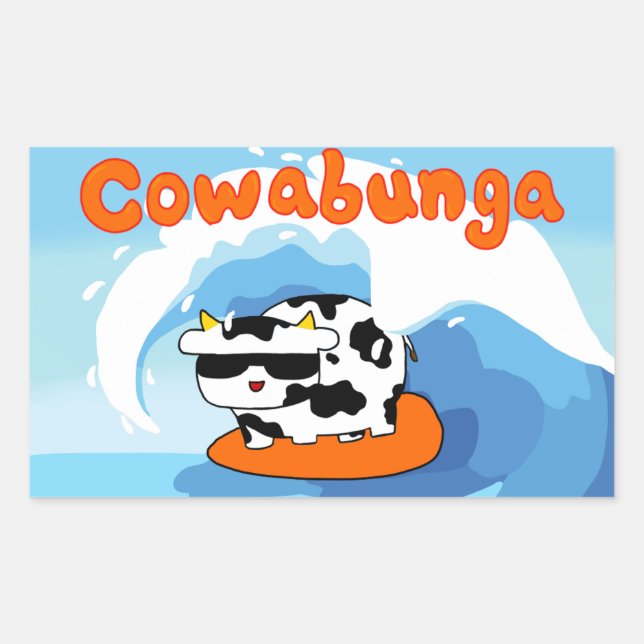 Rectangular Pegatina de vaca de surf en Cowabunga (Anverso)