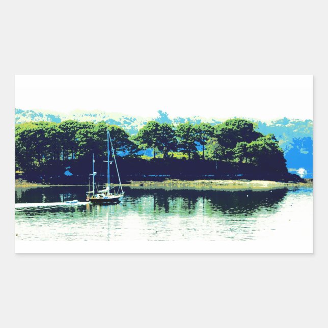 Rectangular pegatina de velero de crucero (Anverso)