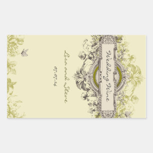 Rectangular Pegatina de vino Boda floral de cosecha blanca