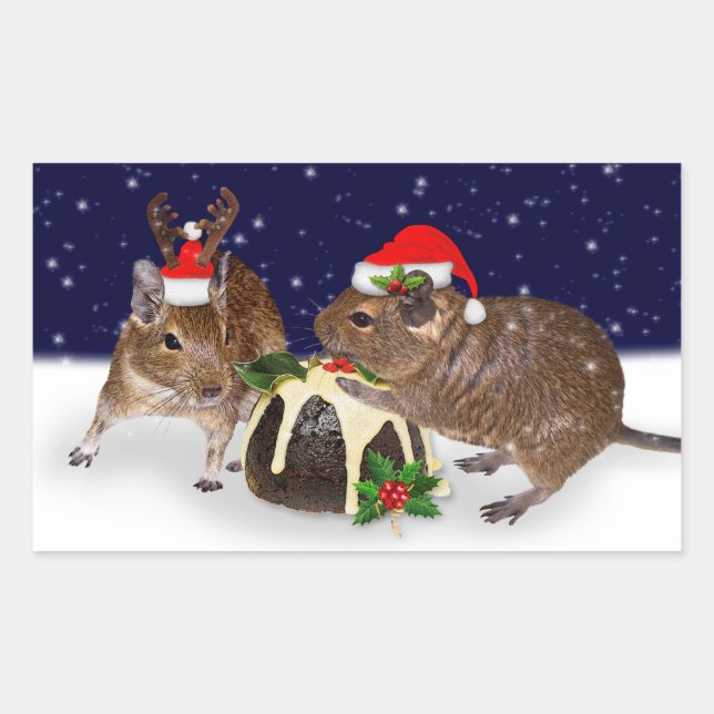 Rectangular Pegatina Degus festivo (Anverso)