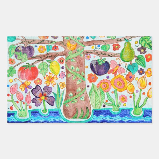 Rectangular Pegatina del árbol de la vida (Anverso)