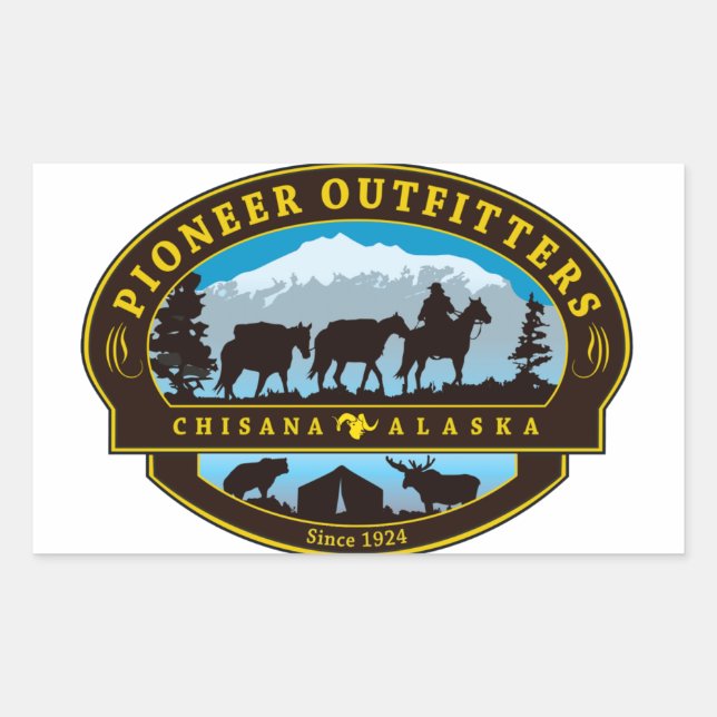 Rectangular Pegatina del logotipo de Pioneer Outfitters (Anverso)