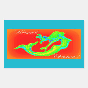 Rectangular pegatina del navidad de la sirena