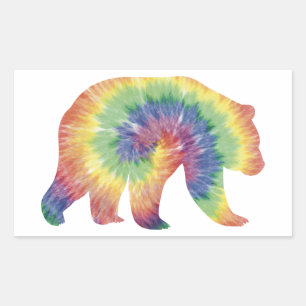 Rectangular Pegatina del Oso de Grizzly Tie Dye