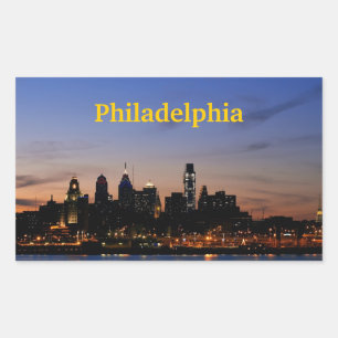 Rectangular Pegatina del Skyline Philadelphia Twilight