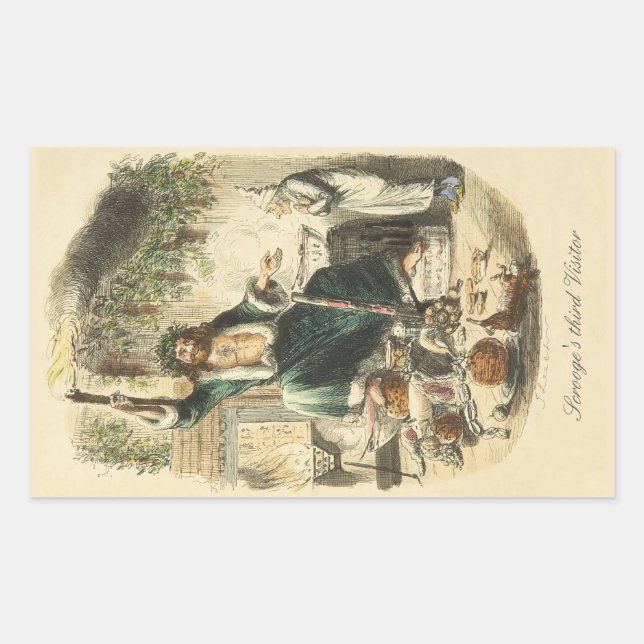 Rectangular Pegatina del tercer visitante de Scrooge (Anverso)