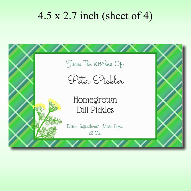 Rectangular Pegatina editable Green Plaid con Dill y Flowers (Subido por el creador)