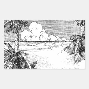 Rectangular Pegatina Etching de la Viña Tropical Beach South W