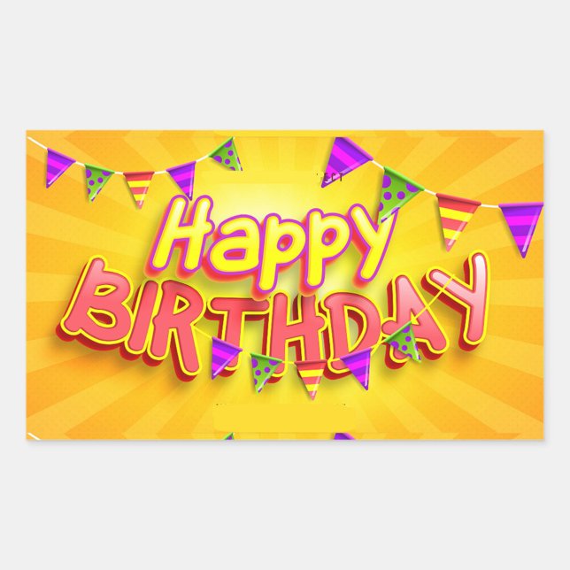 Rectangular Pegatina Feliz Cumpleaños (Happy Birthday Text bright yellow background!)