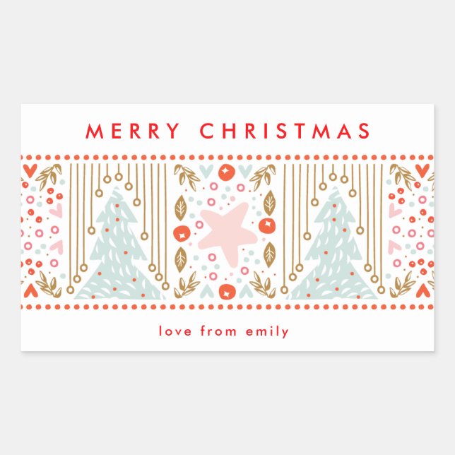 Rectangular Pegatina festiva de Navidad editable Pretty Holida (Anverso)