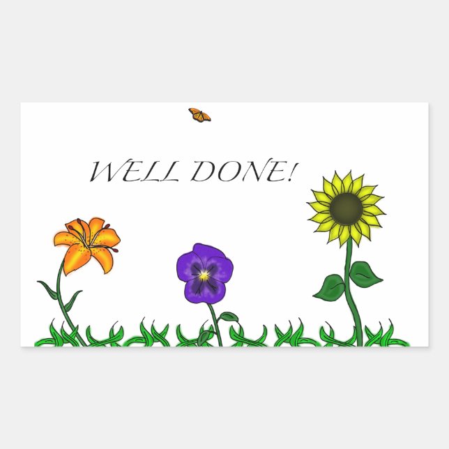 Rectangular Pegatina floral bien hecho (Anverso)