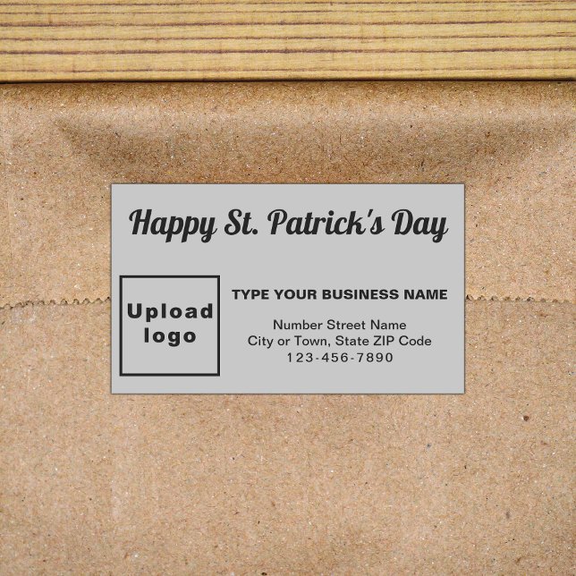 Rectangular Pegatina Gray Saint Patrick Business Rectangle (Business brand with Saint Patrick greeting on gray rectangle sticker)