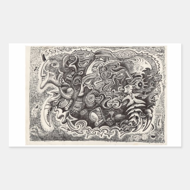 Rectangular Pegatina híbrido de bestias (Anverso)